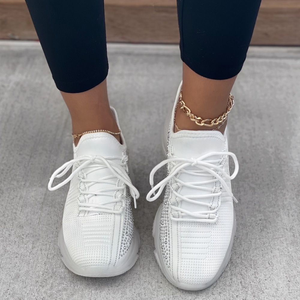 White Glitzy Rhinestone Embellished FlyKnit - Picture 3 of 10